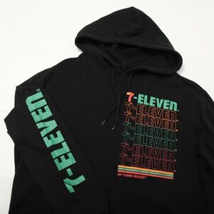 7-Eleven Hoodie Mens XL Black Pullover Sweatshirt Graphic Logo Oh Thank Heaven